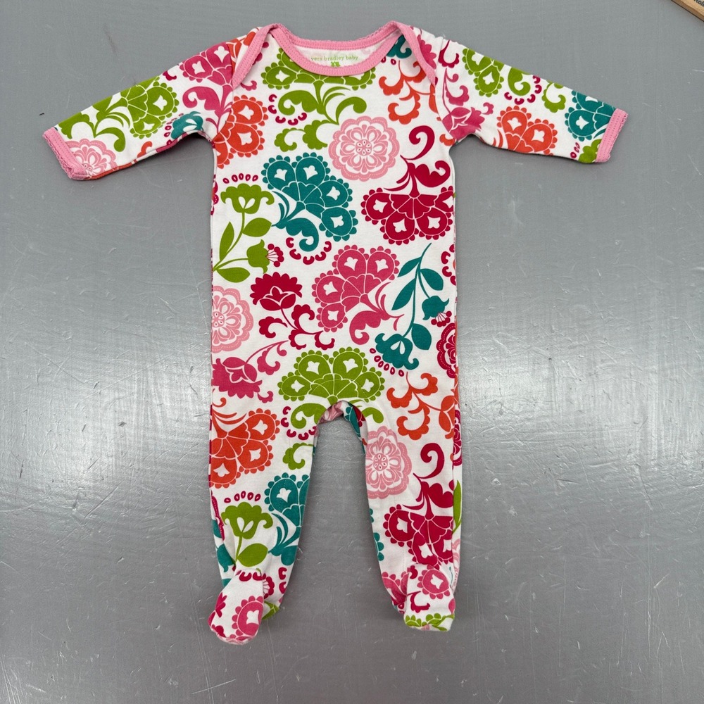 Vera Bradley Baby Floral Footed Sleeper Pink Green White 0-3 Months Cotton